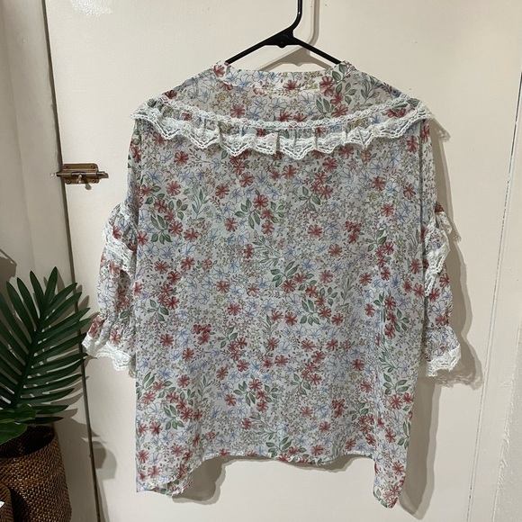 POL Floral Print Ruffle Lace Boho Long Sleeve Button Down Blouse size Large - Picture 6 of 8